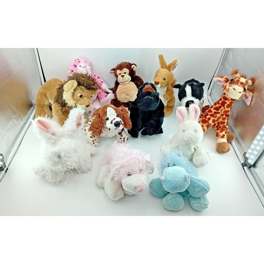 Lot of 12 Russ Berrie Gantz Plush Stuffed Animals Monkey Kangaroo Rabbit Giraffe